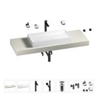 Раковина 75 см со столешницей 140 см Wellsee Pure BY Wellsee 201011792 в наборе 10 в 1: столешница, раковина, высокий смеситель, сифон, выпуск, кран-вентили, аксессуары (цвет матовый черный)