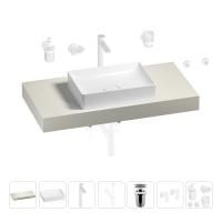 Раковина 50 см со столешницей 100 см Wellsee Pure BY Wellsee 201011195 в наборе 10 в 1: столешница, раковина, высокий смеситель, сифон, выпуск, кран-вентили, аксессуары (цвет матовый белый)