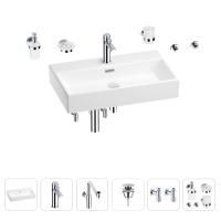 Раковина для ванной Wellsee Graceful Pro 201006746 в наборе 9 в 1: раковина белого глянцевого цвета, смеситель, сифон, донный клапан, угловые вентили, аксессуары (цвет набора хром)