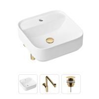 Комплект 3 в 1 Lavinia Boho Bathroom Sink 21520320: накладная фарфоровая раковина 42 см, металлический сифон, донный клапан