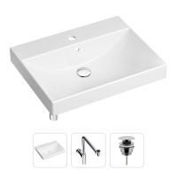 Комплект 3 в 1 Lavinia Boho Bathroom Sink 21520587: врезная фарфоровая раковина 60 см, металлический сифон, донный клапан