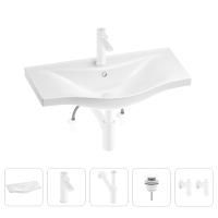 Раковина для ванной Wellsee Bisou 201005285 в наборе 5 в 1: раковина белого глянцевого цвета, смеситель, сифон, донный клапан, угловые вентили (цвет набора матовый белый)