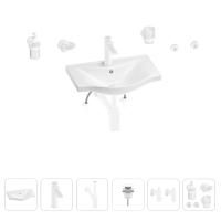 Раковина для ванной Wellsee Bisou 201007120 в наборе 9 в 1: раковина белого глянцевого цвета, смеситель, сифон, донный клапан, угловые вентили, аксессуары (цвет набора матовый белый)