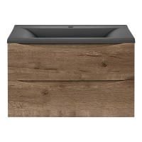 Тумба Vincea Mia 750 подвесная, 2 выкатных ящика soft close, V.Oak с умывальником VCB-3M750G из кварцевого камня, цвет серый