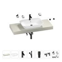 Раковина 65 см со столешницей 120 см Wellsee Eclatant 201013112 в наборе 10 в 1: столешница, раковина, смеситель, сифон, донный клапан, угловые вентили, аксессуары (цвет матовый черный)