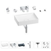 Раковина для ванной Wellsee Pure BY Wellsee 201006421 в наборе 8 в 1: раковина белого глянцевого цвета, встраиваемый смеситель, сифон, выпуск, аксессуары (цвет набора хром)