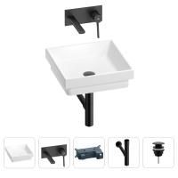 Раковина для ванной Wellsee Doux 201002232 в наборе 4 в 1: раковина белого глянцевого цвета, встраиваемый смеситель, сифон, донный клапан (цвет набора матовый черный)
