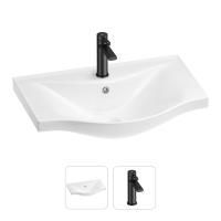 Раковина для ванной Wellsee Bisou 201000912 в наборе 2 в 1: полукруглая раковина белого глянцевого цвета, смеситель в цвете матовый черный
