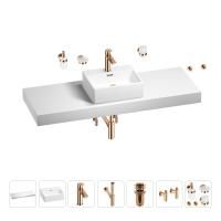 Раковина 43 см со столешницей 140 см Wellsee Graceful Pro 201012374 в наборе 10 в 1: столешница, раковина, смеситель, сифон, донный клапан, угловые вентили, аксессуары (цвет розовое золото)