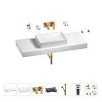 Раковина 50 см со столешницей 120 см Wellsee Pure BY Wellsee 201011403 в наборе 9 в 1: столешница, раковина, встраиваемый смеситель, сифон, выпуск, аксессуары (цвет набора золото)