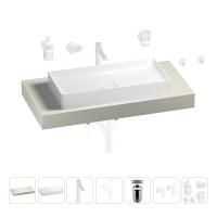 Раковина 75 см со столешницей 100 см Wellsee Pure BY Wellsee 201011560 в наборе 10 в 1: столешница, раковина, высокий смеситель, сифон, выпуск, кран-вентили, аксессуары (цвет матовый белый)