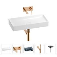 Раковина для ванной Wellsee Pure BY Wellsee 201002779 в наборе 4 в 1: раковина белого глянцевого цвета, встраиваемый смеситель, сифон, выпуск (цвет набора розовое золото)