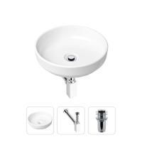 Комплект 3 в 1 Lavinia Boho Bathroom Sink 21520177: накладная фарфоровая раковина 40 см, металлический сифон, донный клапан