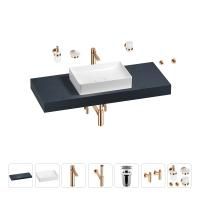 Раковина 50 см со столешницей 120 см Wellsee Pure BY Wellsee 201011339 в наборе 10 в 1: столешница, раковина, высокий смеситель, сифон, выпуск, кран-вентили, аксессуары (цвет розовое золото)