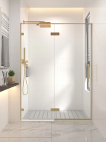 Душевая дверь распашная Veconi Premium Alassio G, 1500х2000, брашированное золото, стекло прозрачное осветленное