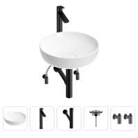 Раковина для ванной Wellsee Chalice Perfection 201004272 в наборе 5 в 1: раковина белого глянцевого цвета, высокий смеситель, сифон, выпуск, угловые вентили (цвет набора матовый черный)
