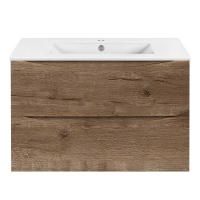 Тумба Vincea Mia Slim 800 подвесная, 2 выкатных ящика soft close, V.Oak с умывальником VBS-13980S1 керамическая, цвет белый