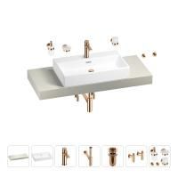 Раковина 70 см со столешницей 120 см Wellsee Graceful Pro 201012699 в наборе 10 в 1: столешница, раковина, смеситель, сифон, донный клапан, угловые вентили, аксессуары (цвет розовое золото)