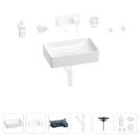 Раковина для ванной Wellsee Pure BY Wellsee 201006290 в наборе 8 в 1: раковина белого глянцевого цвета, встраиваемый смеситель, сифон, выпуск, аксессуары (цвет набора матовый белый)