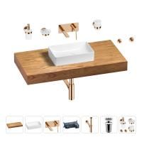 Раковина 42 см со столешницей 100 см Wellsee Pure BY Wellsee 201010844 в наборе 9 в 1: столешница, раковина, встраиваемый смеситель, сифон, выпуск, аксессуары (цвет набора розовое золото)
