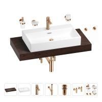 Раковина 70 см со столешницей 100 см Wellsee Graceful Pro 201012669 в наборе 10 в 1: столешница, раковина, смеситель, сифон, донный клапан, угловые вентили, аксессуары (цвет розовое золото)