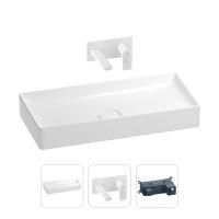 Раковина для ванной Wellsee Pure BY Wellsee 201000750 в наборе 2 в 1: прямоугольная раковина белого глянцевого цвета, встраиваемый смеситель в цвете матовый белый