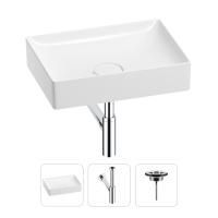 Раковина для ванной Wellsee Pure BY Wellsee 201001241 в наборе 3 в 1: прямоугольная раковина белого глянцевого цвета, сифон, выпуск в цвете хром