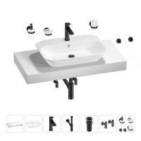 Раковина 65 см со столешницей 100 см Wellsee Eclatant 201013092 в наборе 10 в 1: столешница, раковина, смеситель, сифон, донный клапан, угловые вентили, аксессуары (цвет матовый черный)