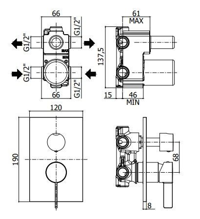 Смеситель для ванны с душем скрытого монтажа Paffoni ROCK RO018CR