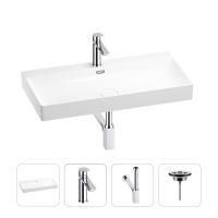 Раковина для ванной Wellsee Bromance 201003861 в наборе 4 в 1: раковина белого глянцевого цвета, смеситель, сифон, выпуск (цвет набора хром)