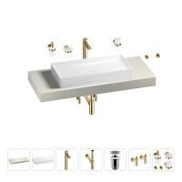 Раковина 75 см со столешницей 120 см Wellsee Pure BY Wellsee 201011673 в наборе 10 в 1: столешница, раковина, высокий смеситель, сифон, выпуск, кран-вентили, аксессуары (цвет золото)