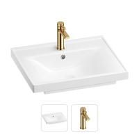 Раковина для ванной Wellsee FreeDom 201000843 в наборе 2 в 1: прямоугольная раковина белого глянцевого цвета, смеситель в цвете золото