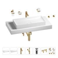 Раковина 75 см со столешницей 100 см Wellsee Pure BY Wellsee 201011638 в наборе 10 в 1: столешница, раковина, высокий смеситель, сифон, выпуск, кран-вентили, аксессуары (цвет золото)
