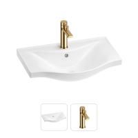 Раковина для ванной Wellsee Bisou 201000893 в наборе 2 в 1: полукруглая раковина белого глянцевого цвета, смеситель в цвете золото