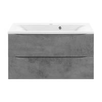 Тумба Vincea Mia 900 подвесная, 2 выкатных ящика soft close, Beton с умывальником VCB-3M900W из искусственного камня, цвет белый