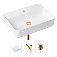 Комплект 3 в 1 Lavinia Boho Bathroom Sink 21520354: накладная фарфоровая раковина 60 см, металлический сифон, донный клапан
