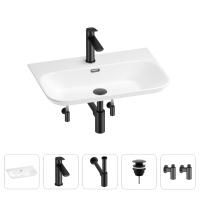 Раковина для ванной Wellsee Eclatant 2.0 201005427 в наборе 5 в 1: раковина белого глянцевого цвета, смеситель, сифон, донный клапан, угловые вентили (цвет набора матовый черный)