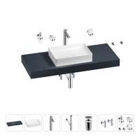 Раковина 50 см со столешницей 120 см Wellsee Pure BY Wellsee 201011331 в наборе 10 в 1: столешница, раковина, высокий смеситель, сифон, выпуск, кран-вентили, аксессуары (цвет хром)