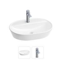 Раковина для ванной Wellsee Calin 201000566 в наборе 2 в 1: овальная раковина белого глянцевого цвета, смеситель в цвете хром