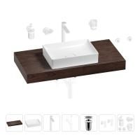 Раковина 50 см со столешницей 100 см Wellsee Pure BY Wellsee 201011255 в наборе 10 в 1: столешница, раковина, высокий смеситель, сифон, выпуск, кран-вентили, аксессуары (цвет матовый белый)