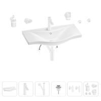 Раковина для ванной Wellsee Bisou 201007360 в наборе 9 в 1: раковина белого глянцевого цвета, смеситель, сифон, донный клапан, угловые вентили, аксессуары (цвет набора матовый белый)