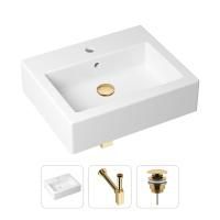 Комплект 3 в 1 Lavinia Boho Bathroom Sink 21520669: накладная фарфоровая раковина 50.5 см, металлический сифон, донный клапан