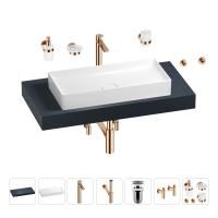 Раковина 75 см со столешницей 100 см Wellsee Pure BY Wellsee 201011574 в наборе 10 в 1: столешница, раковина, высокий смеситель, сифон, выпуск, кран-вентили, аксессуары (цвет розовое золото)