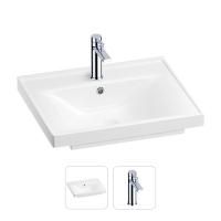 Раковина для ванной Wellsee FreeDom 201000841 в наборе 2 в 1: прямоугольная раковина белого глянцевого цвета, смеситель в цвете хром