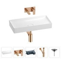 Раковина для ванной Wellsee Pure BY Wellsee 201002714 в наборе 4 в 1: раковина белого глянцевого цвета, встраиваемый смеситель, сифон, выпуск (цвет набора розовое золото)