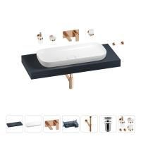 Раковина 90 см со столешницей 120 см Wellsee Croquis 201008404 в наборе 9 в 1: столешница, раковина, встраиваемый смеситель, сифон, выпуск, аксессуары (цвет набора розовое золото)