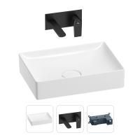 Раковина для ванной Wellsee Pure BY Wellsee 201000727 в наборе 2 в 1: прямоугольная раковина белого глянцевого цвета, встраиваемый смеситель в цвете матовый черный