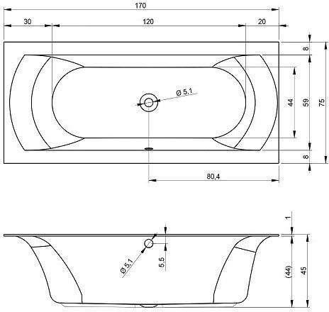 Акриловая ванна с усиленным каркасом и сифоном Riho Linares Velvet 170x75 BT4410500000000
