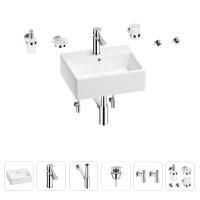 Раковина для ванной Wellsee Graceful Pro 201006651 в наборе 9 в 1: раковина белого глянцевого цвета, смеситель, сифон, донный клапан, угловые вентили, аксессуары (цвет набора хром)