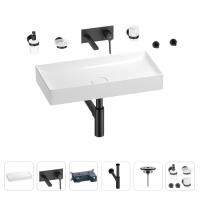 Раковина для ванной Wellsee Pure BY Wellsee 201006527 в наборе 8 в 1: раковина белого глянцевого цвета, встраиваемый смеситель, сифон, выпуск, аксессуары (цвет набора матовый черный)